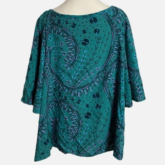 Ava‎ Viv Green & Pink Geometric Rayon Short Sleeve Boatneck Blouse - Picture 2 of 10